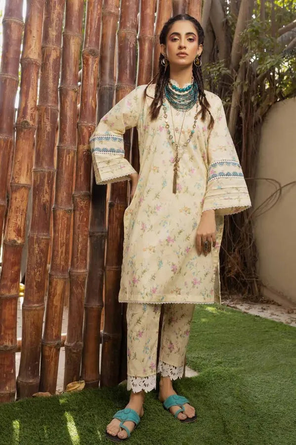 GUL AHMED 2 - PIECE PRINTED LAWN SUIT -  CREAM (UNSTITCHED)