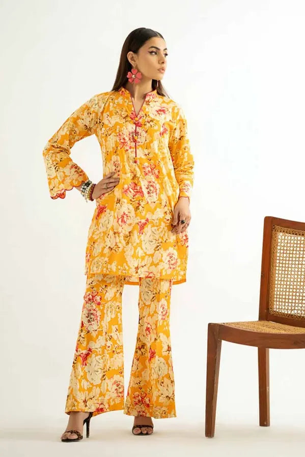 GUL AHMED 2 PIECE PRINTED LAWN SUIT - YELLOW (UNSTITCHED)