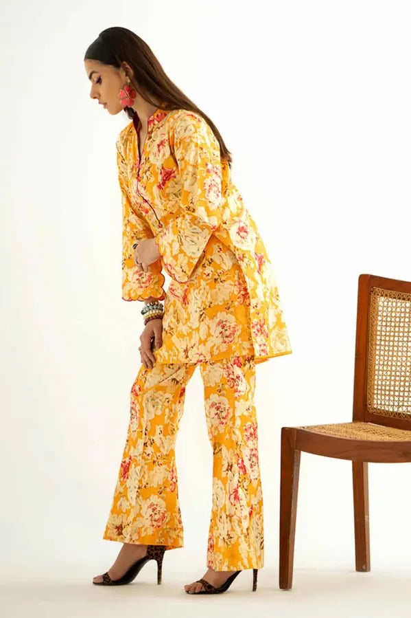 GUL AHMED 2 PIECE PRINTED LAWN SUIT - YELLOW (UNSTITCHED)