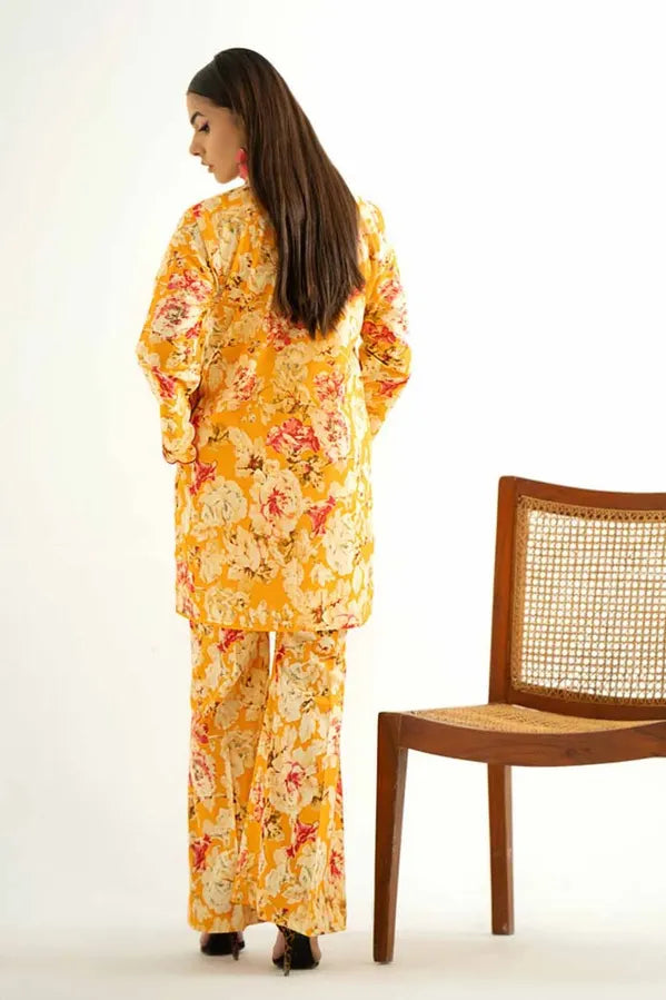 GUL AHMED 2 PIECE PRINTED LAWN SUIT - YELLOW (UNSTITCHED)