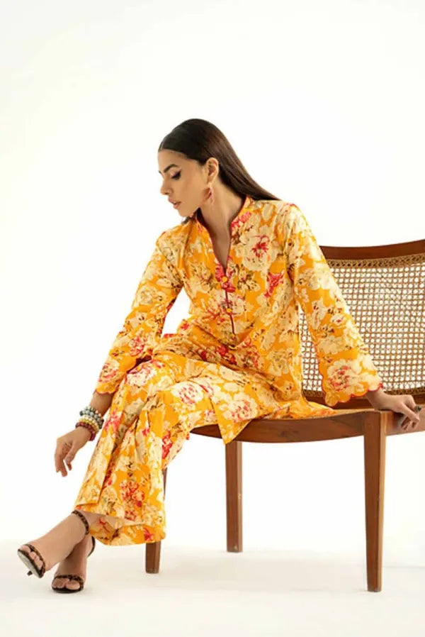 GUL AHMED 2 PIECE PRINTED LAWN SUIT - YELLOW (UNSTITCHED)