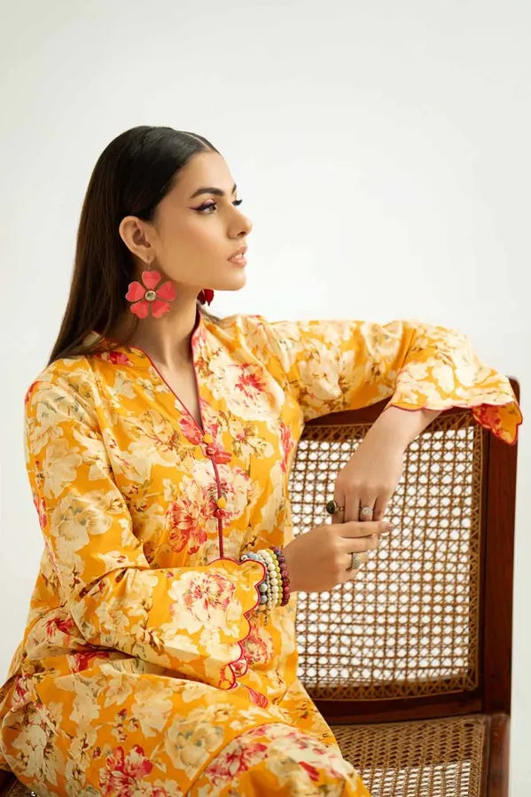 GUL AHMED 2 PIECE PRINTED LAWN SUIT - YELLOW (UNSTITCHED)