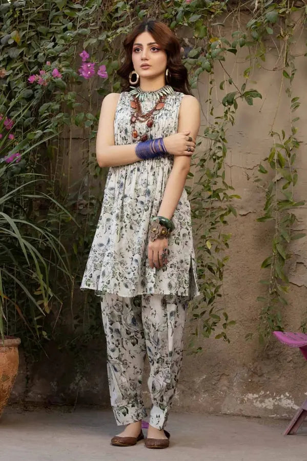 GUL AHMED 2 PIECE PRINTED LAWN SUIT -  LIGHT GREY (UNSTITCHED)