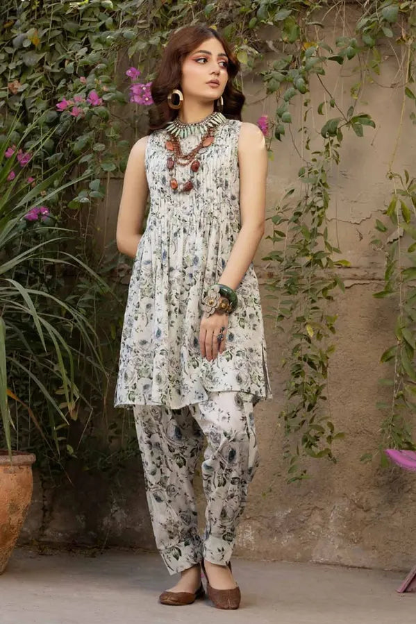 GUL AHMED 2 PIECE PRINTED LAWN SUIT -  LIGHT GREY (UNSTITCHED)