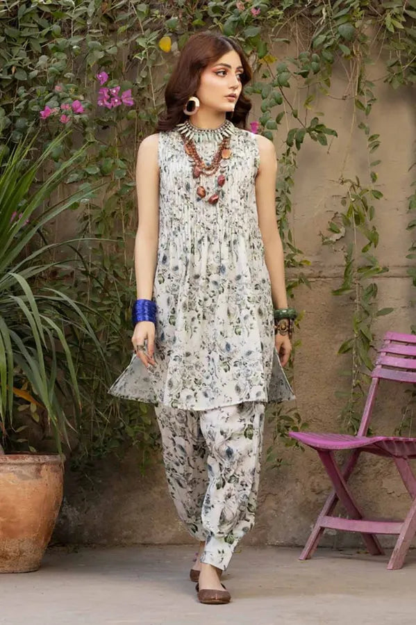 GUL AHMED 2 PIECE PRINTED LAWN SUIT -  LIGHT GREY (UNSTITCHED)