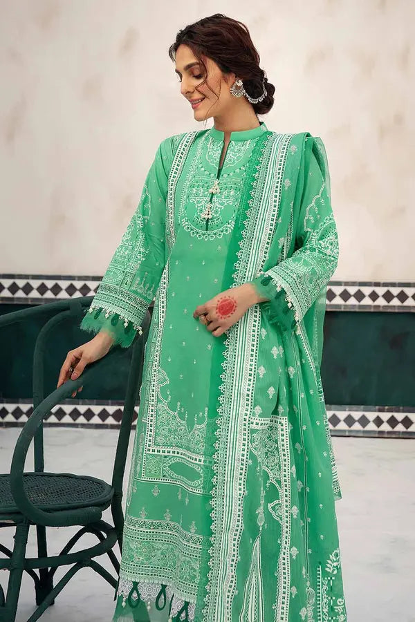 GUL AHMED 3 - PIECE LACQUER PRINTED LAWN SUIT - GREEN (UNSTITCHED)