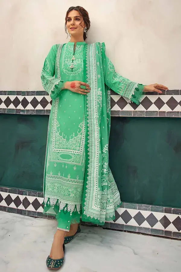 GUL AHMED 3 - PIECE LACQUER PRINTED LAWN SUIT - GREEN (UNSTITCHED)